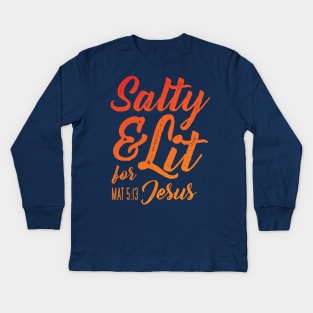 Salty and Lit for Jesus - Red Gradient Distress Kids Long Sleeve T-Shirt